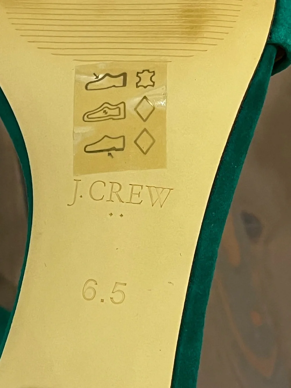 J Crew Sandals Green Suede Chunk Heel Open toe ankle strap Size 6.5 Office